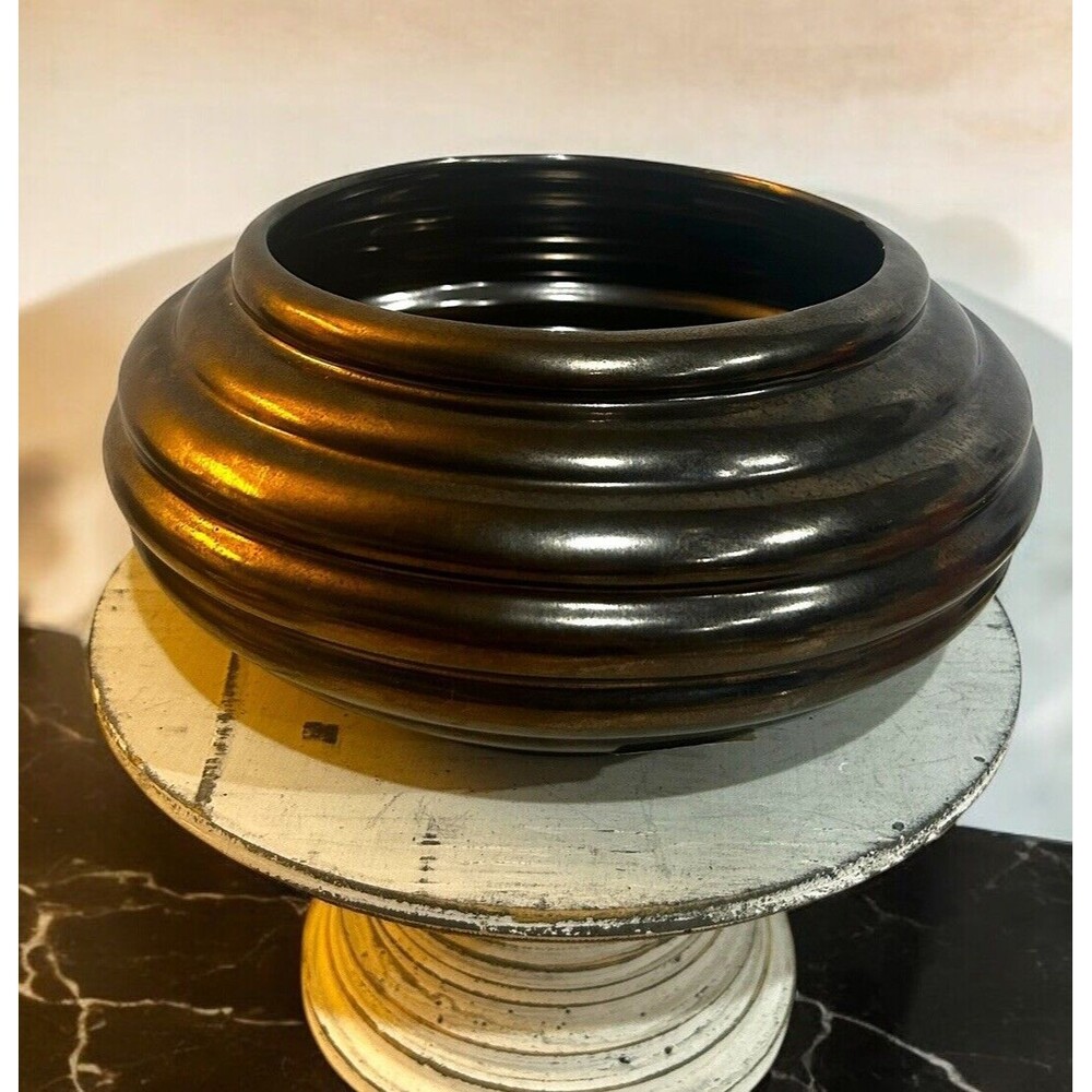 Vtg Haeger Floral Metallic Bronze Ribbed Beehive Design Planter Original Sticker